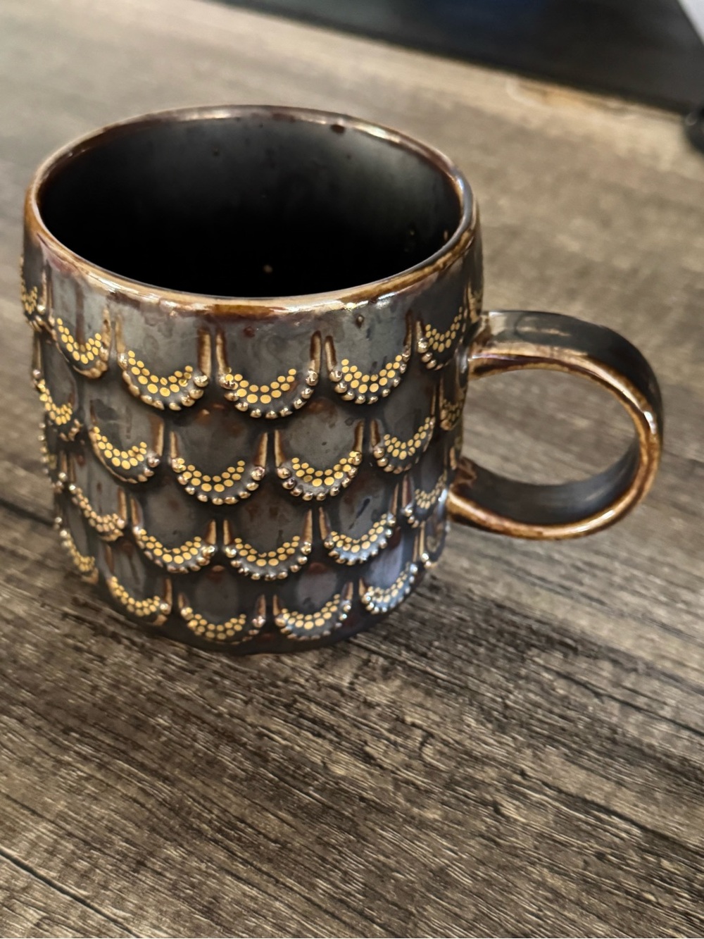 Starbucks Ceramic 2015 Anniversary Coffee Mug with Bronze Gold Scales